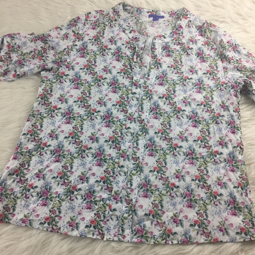Womens‎ Blouse Plus Size 1XL Floral Top 3/4 Sleeve Bluebell